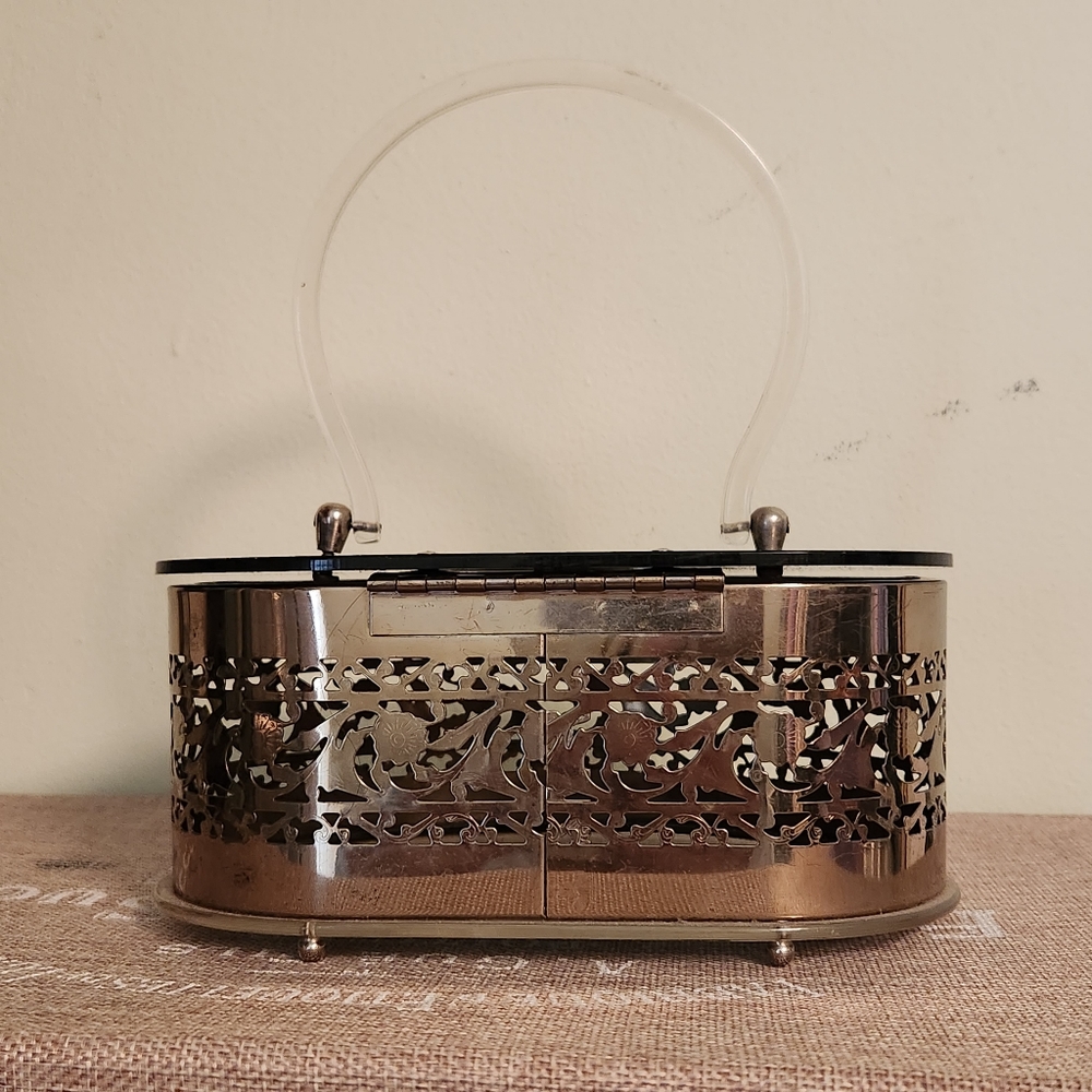 Vintage 1950"s Lucite Metal Filagree Box purse evening bag - Picture 8 of 9